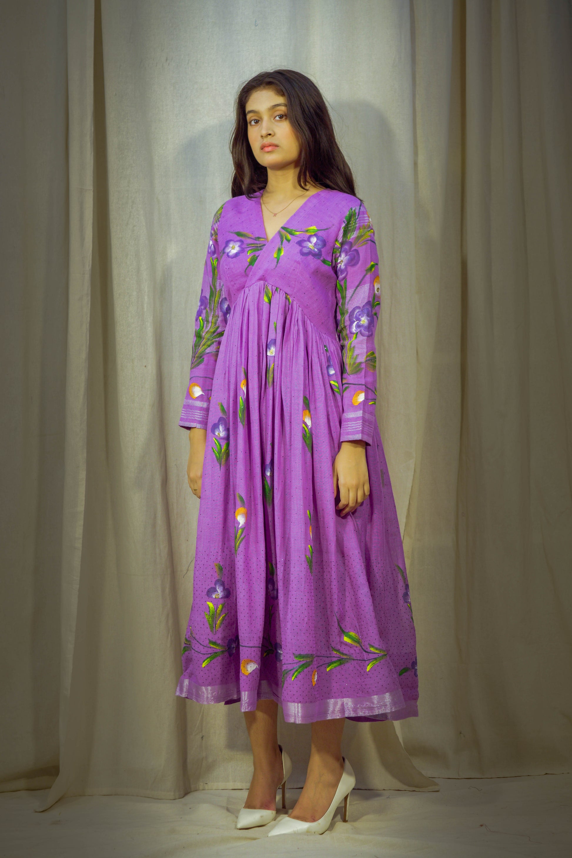 hand painted linen dress Santiago Maxi Dress l Hand-painted Dots Pearl + Polar Linen