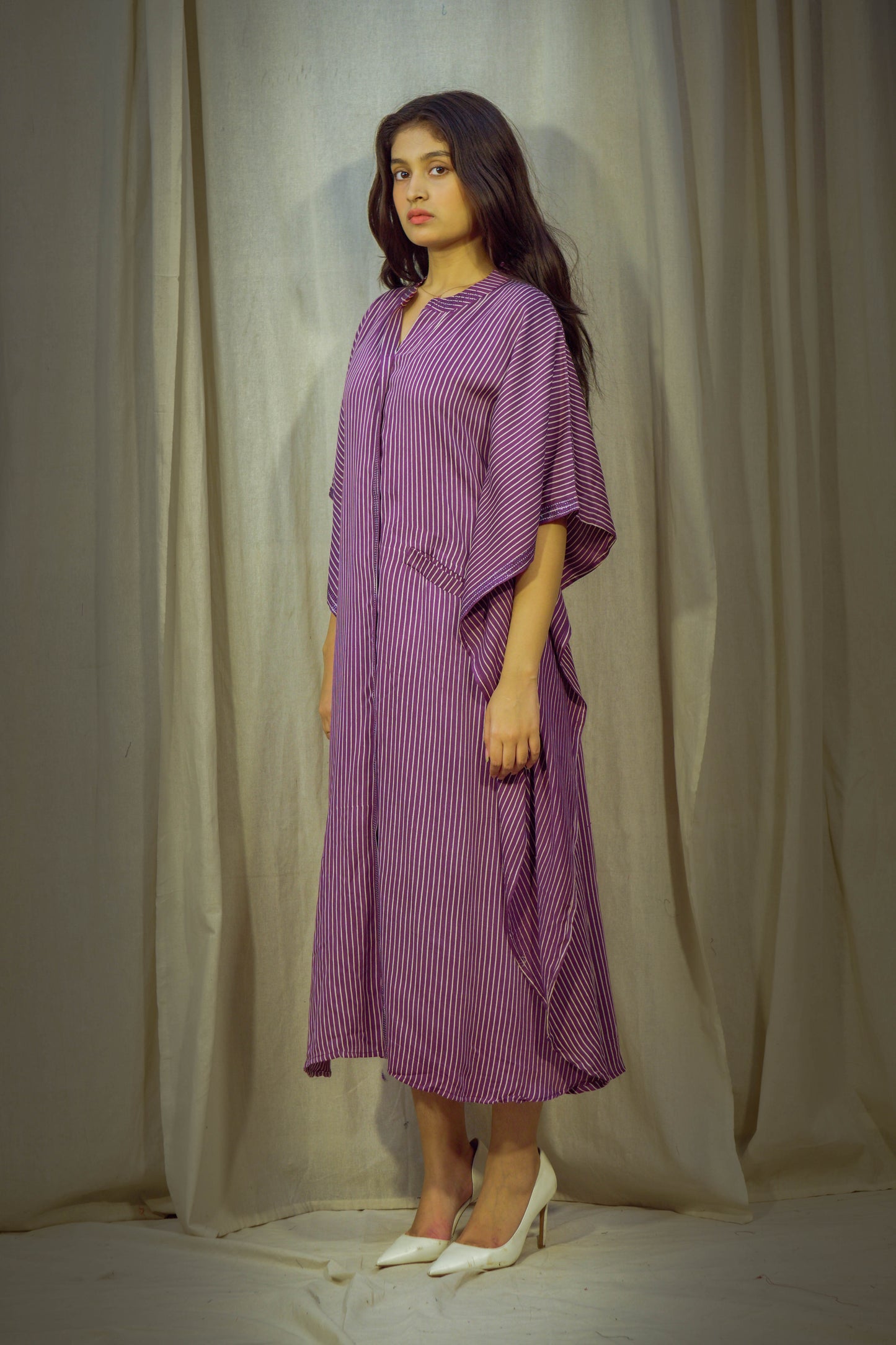 Purple Modal Kaftan with Lining Print