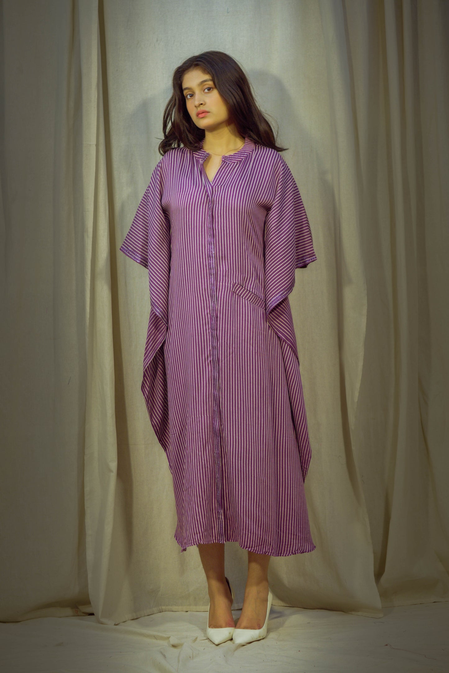 Purple Modal Kaftan with Lining Print