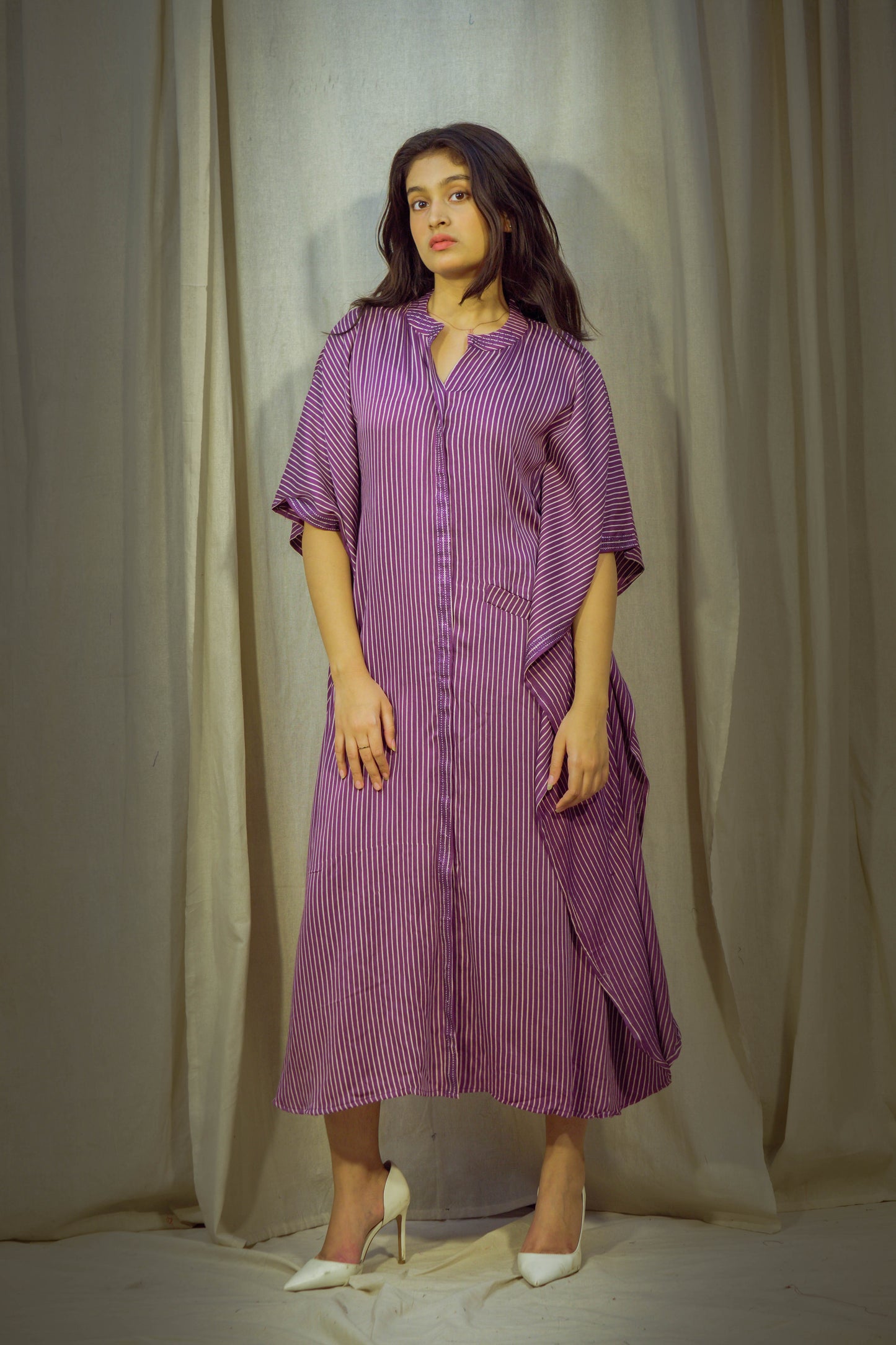 Purple Modal Kaftan with Lining Print