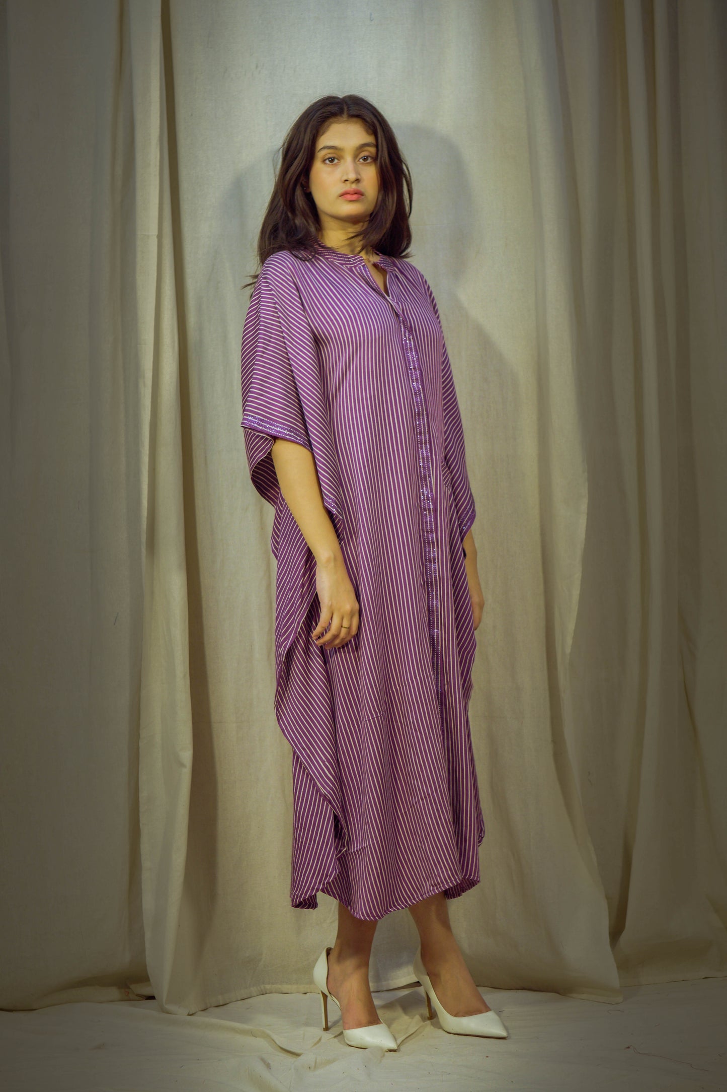 Purple Modal Kaftan with Lining Print