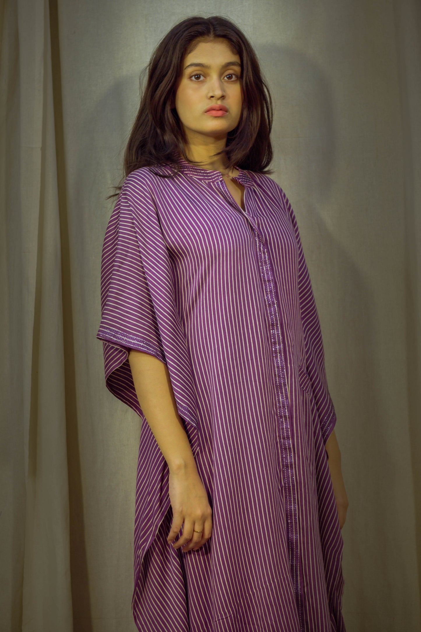 Purple Modal Kaftan with Lining Print