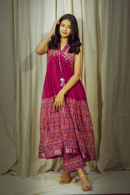Lotus Rust – Handblock Linen Kurta Pant Set