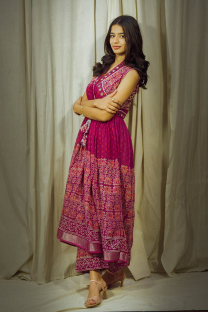 Lotus Rust – Handblock Linen Kurta Pant Set