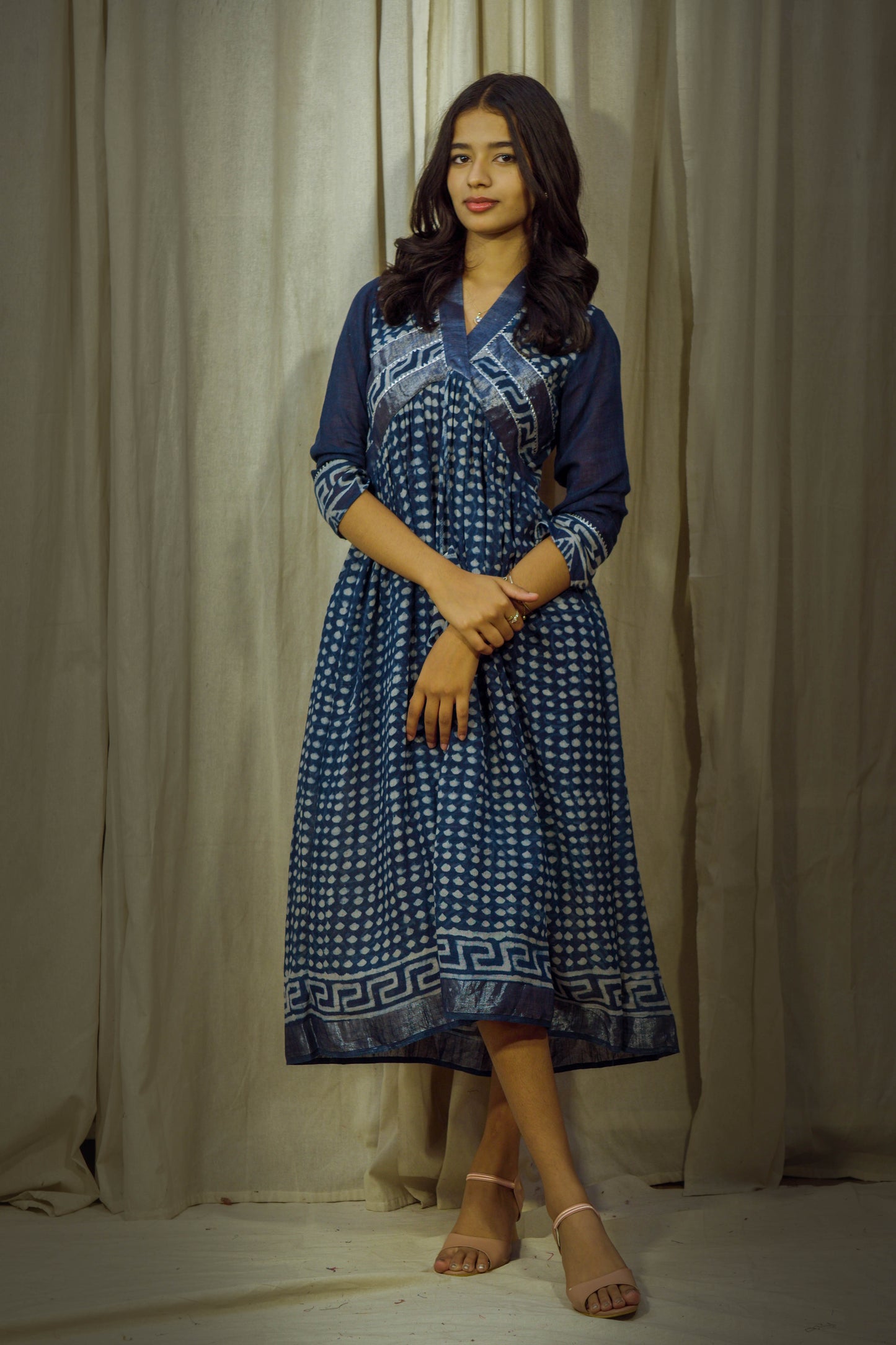 Indigo Whisper – Handblock Printed Pure Linen Kurti