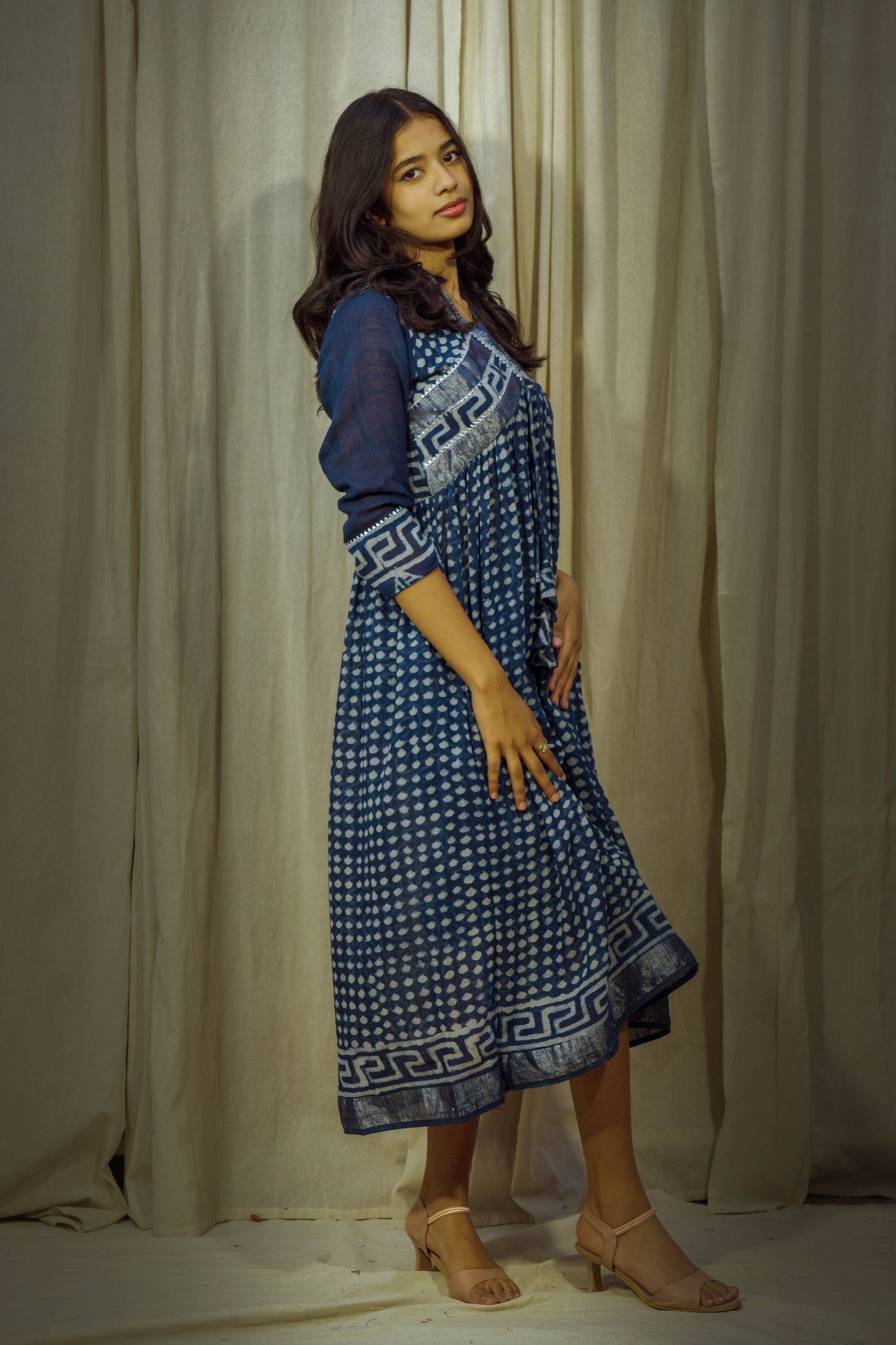Indigo Whisper – Handblock Printed Pure Linen Kurti