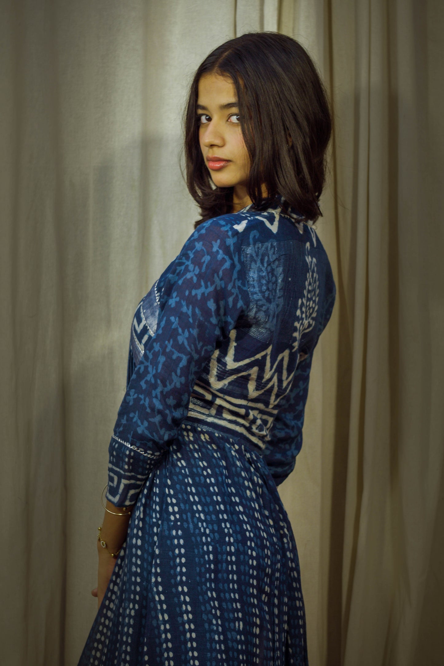 Indigo Whisper – Handblock Printed Pure Linen Kurti