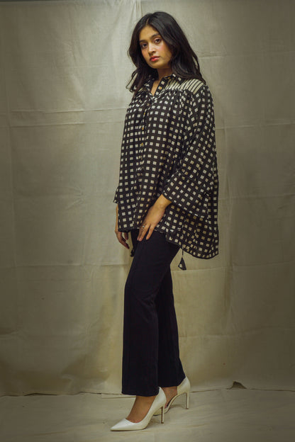 Ainaz Black Chex Short Top in Modal