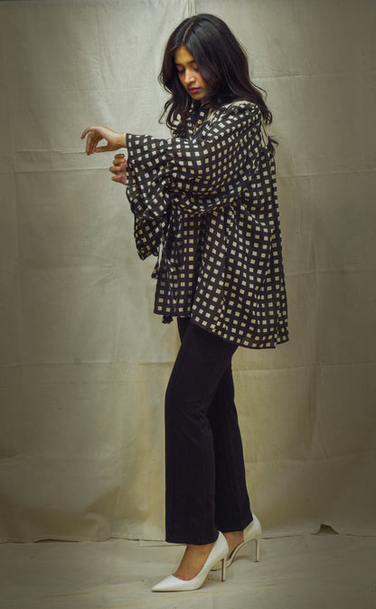 Ainaz Black Chex Short Top in Modal