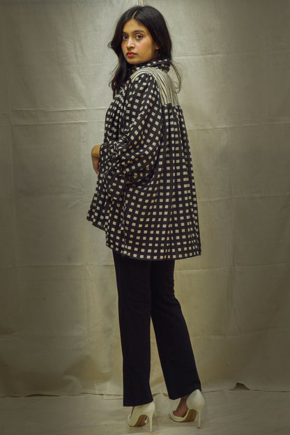 Ainaz Black Chex Short Top in Modal