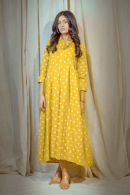 Laalya Noor – Lemon Yellow Cotton Polo Tunic with White Dots