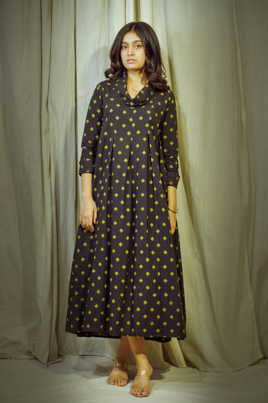 Laalya Reya – Black Cotton Polo Tunic with Yellow Box Print