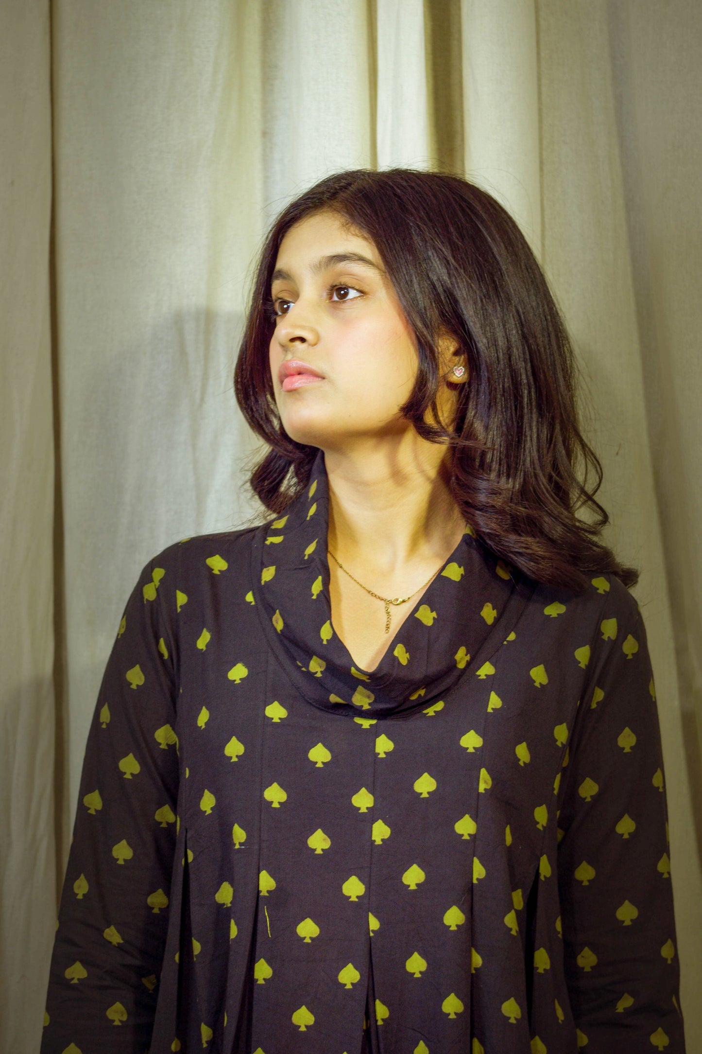 Laalya Reya – Black Cotton Polo Tunic with Yellow Box Print
