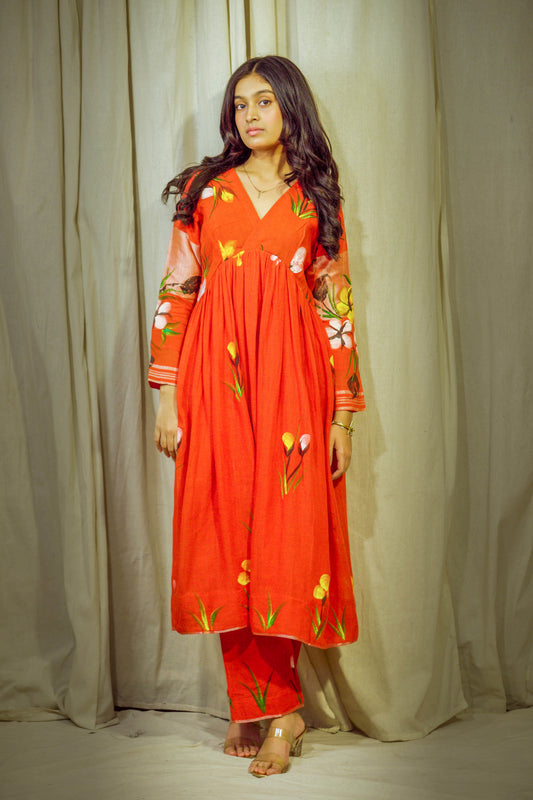 Ruhani Radiance – Hand-Painted Linen Ensemble