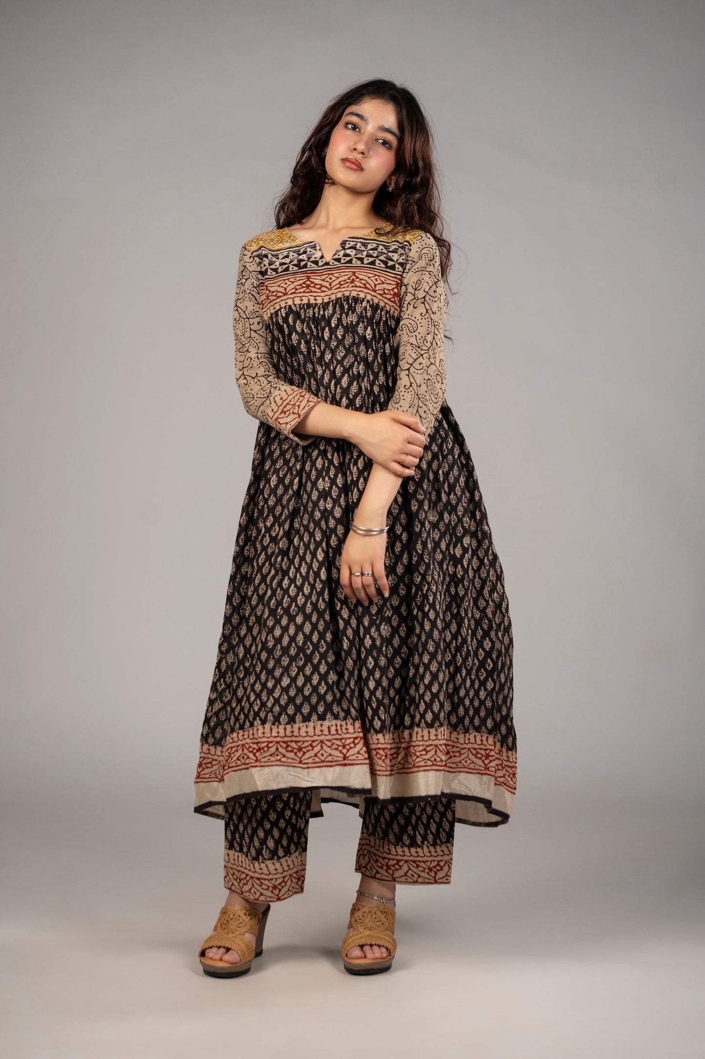 Noir Ajrakh Kediya Set