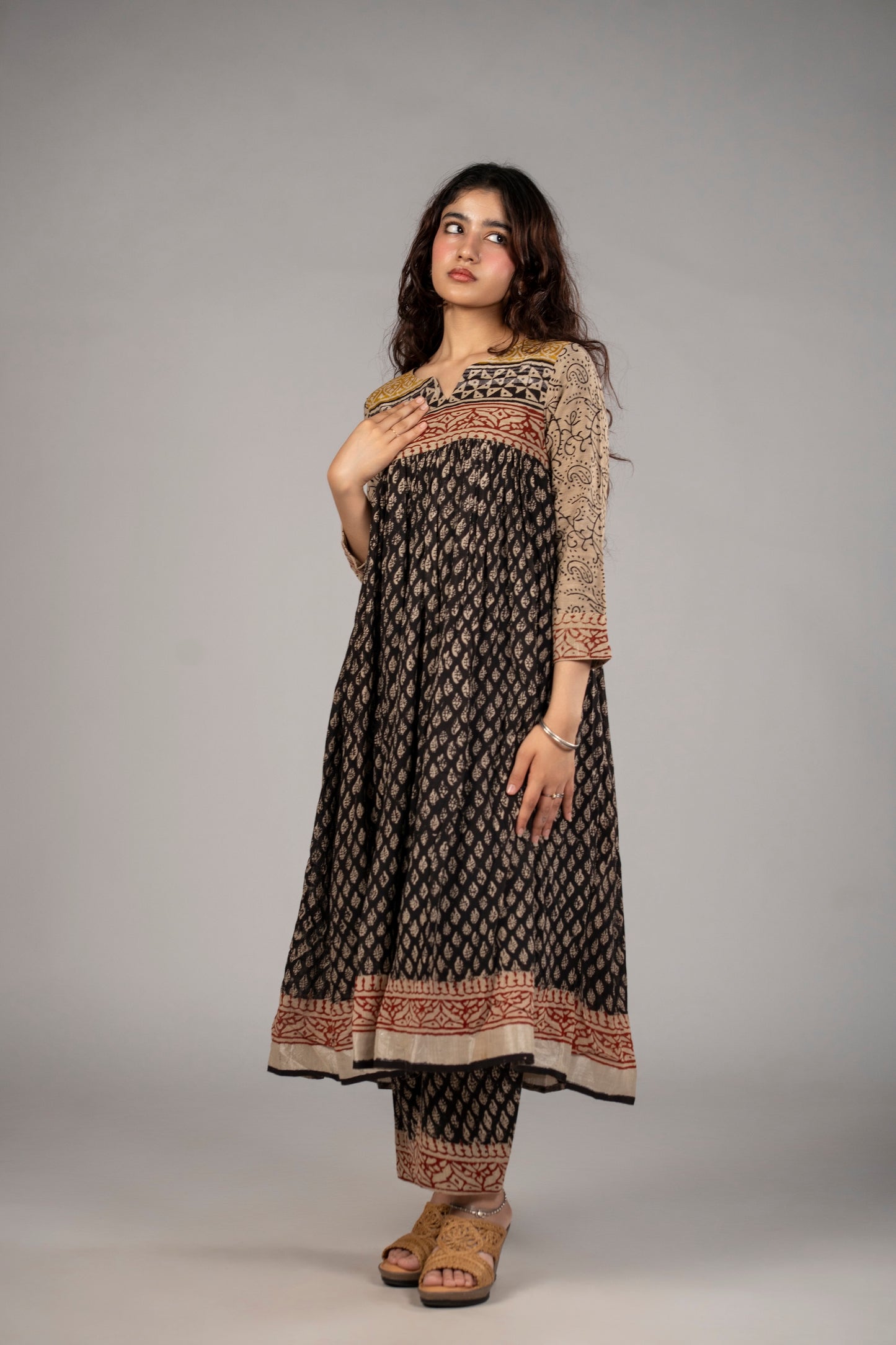 Noir Ajrakh Kediya Set