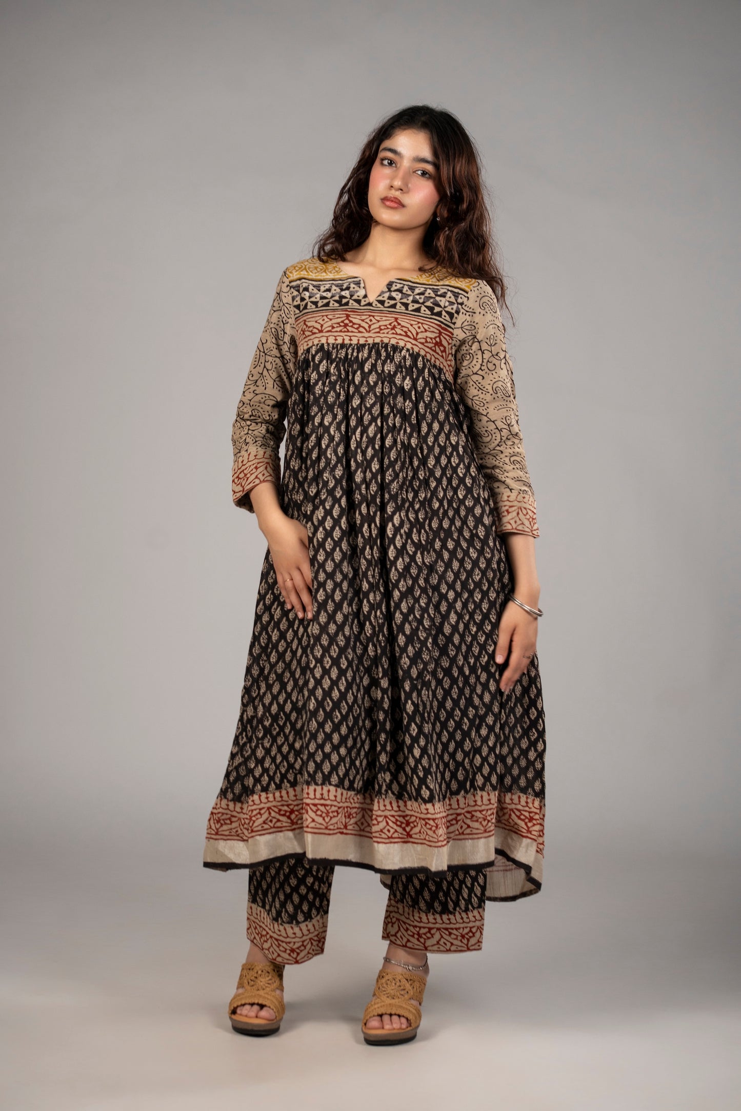 Noir Ajrakh Kediya Set