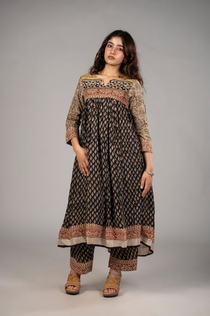 Noir Ajrakh Kediya Set