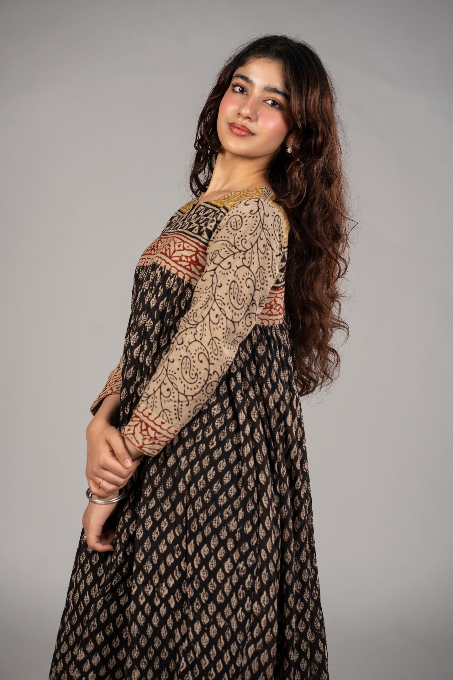 Noir Ajrakh Kediya Set