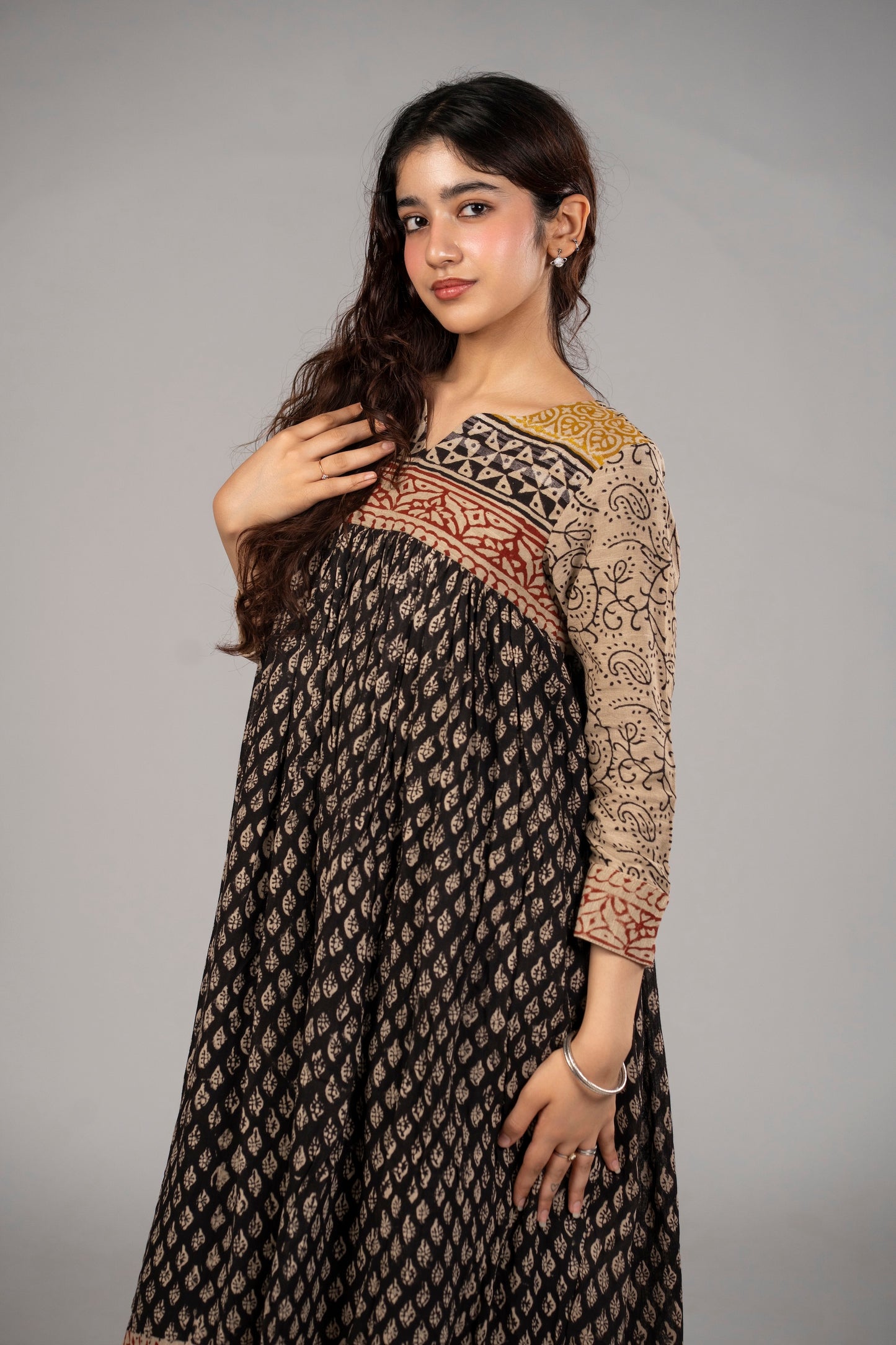 Noir Ajrakh Kediya Set