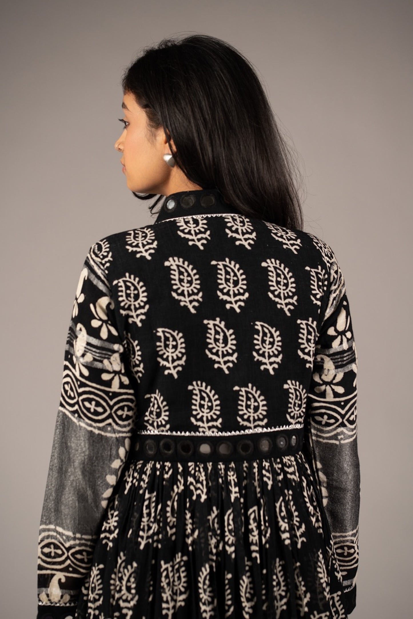 Syaahi Black Mirror Work Dress in Pure Linen