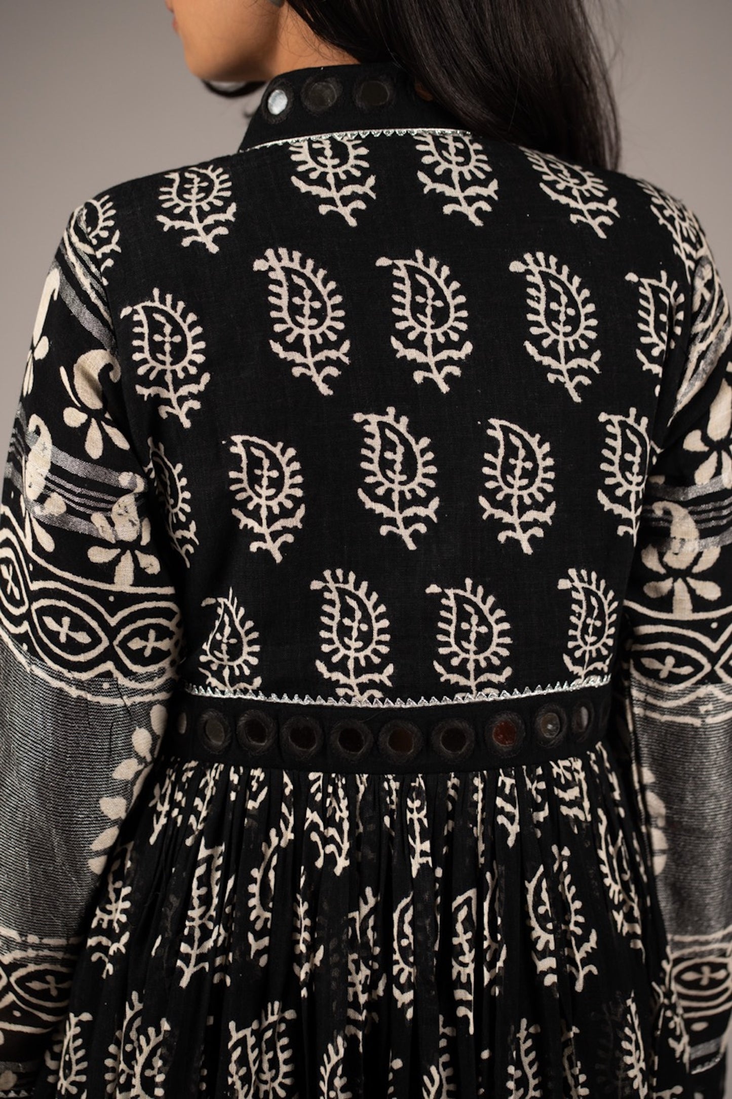 Syaahi Black Mirror Work Dress in Pure Linen
