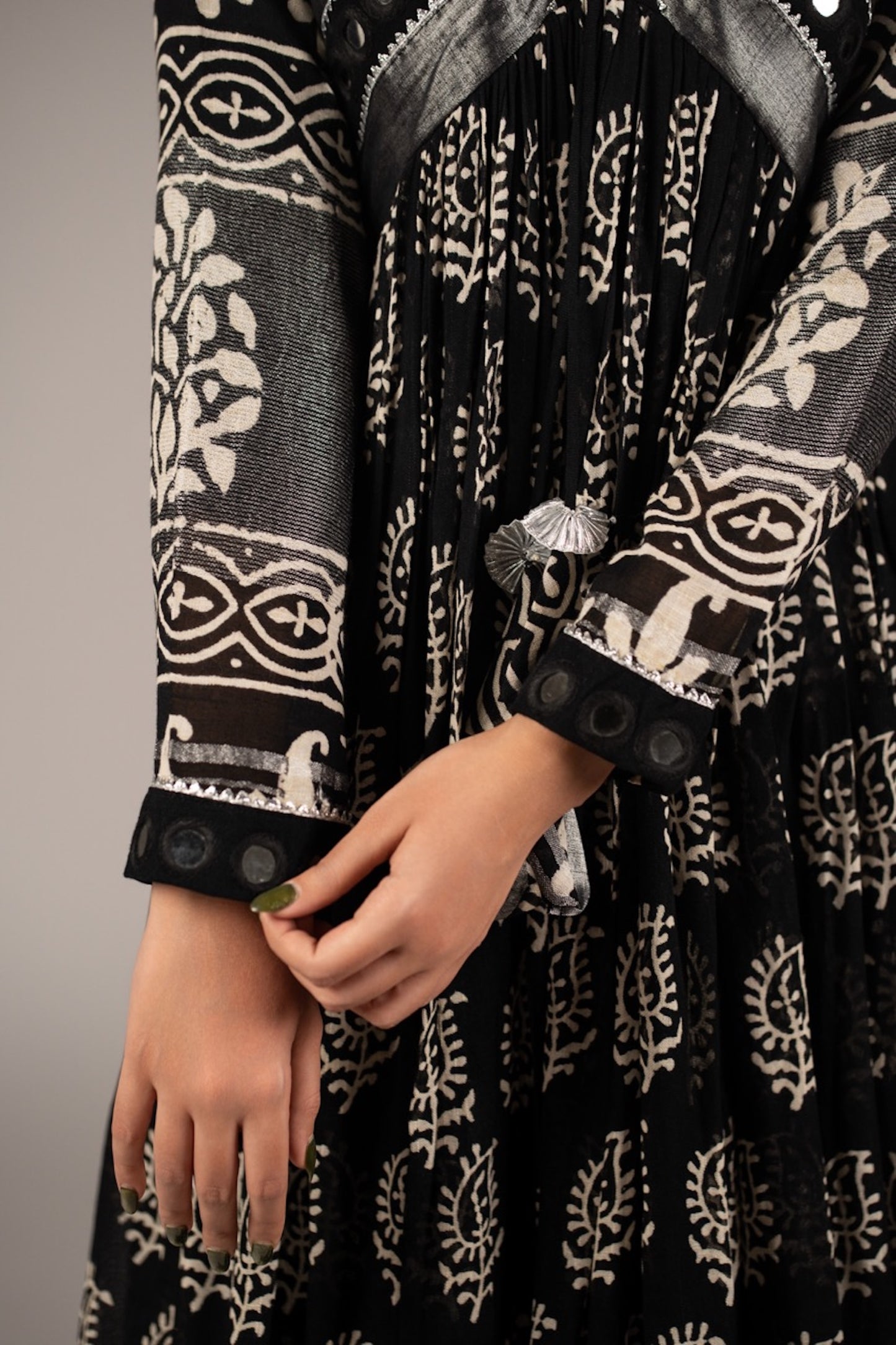 Syaahi Black Mirror Work Dress in Pure Linen