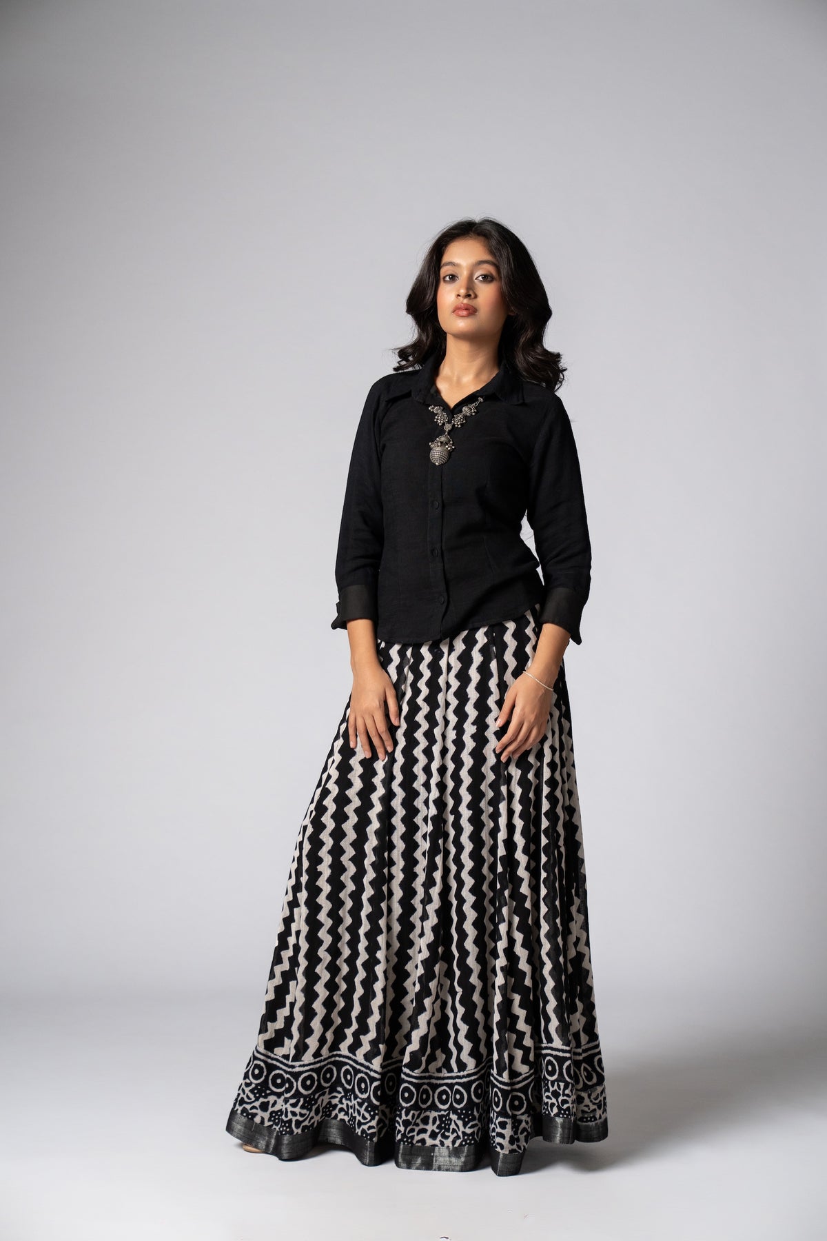 Raasrekh Kali Linen Set — Shirt & Skirt