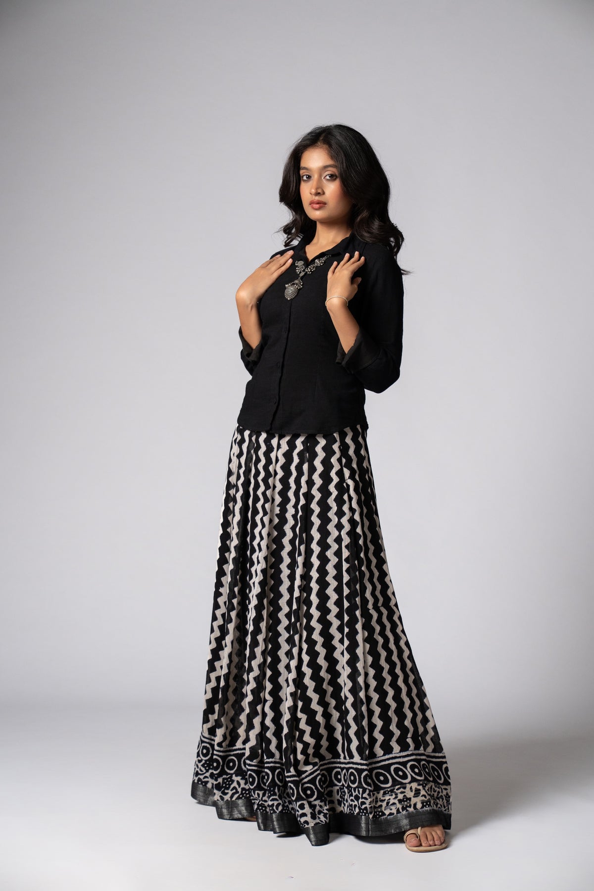 Raasrekh Kali Linen Set — Shirt & Skirt