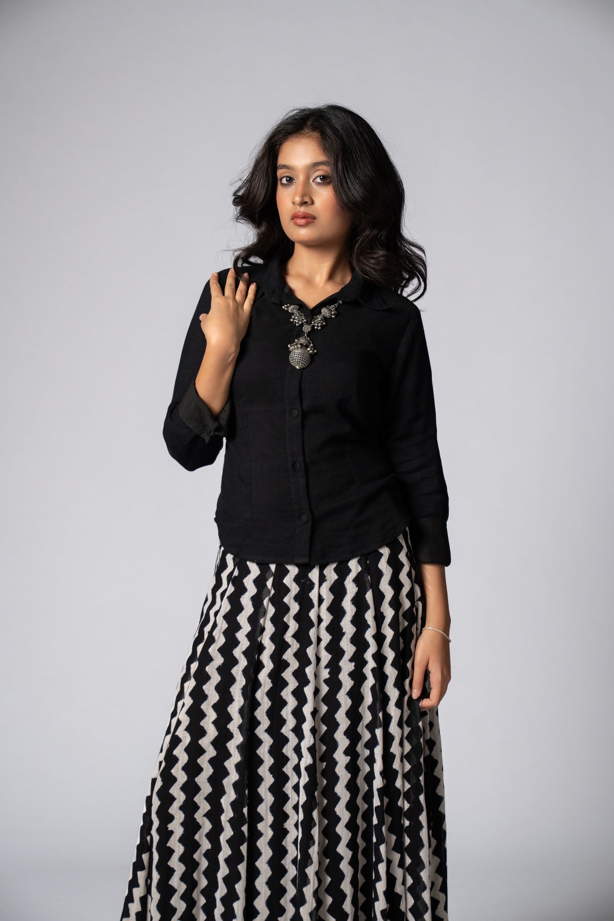 Raasrekh Kali Linen Set — Shirt & Skirt