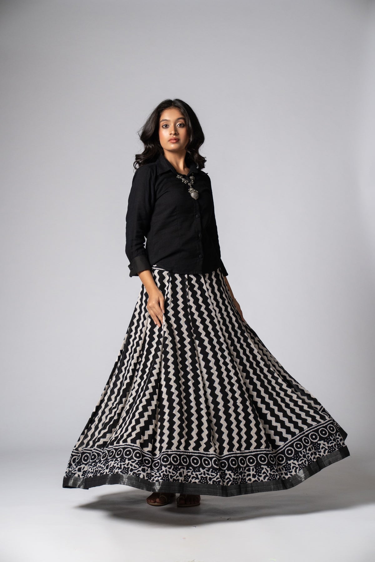 Raasrekh Kali Linen Set — Shirt & Skirt
