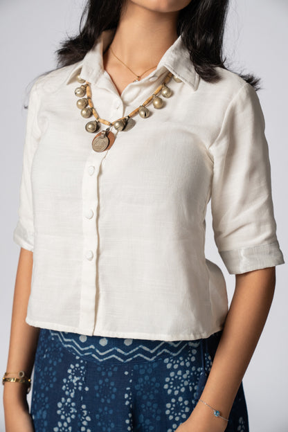 Raasrekh Indigo Kali Set — White Shirt & Skirt