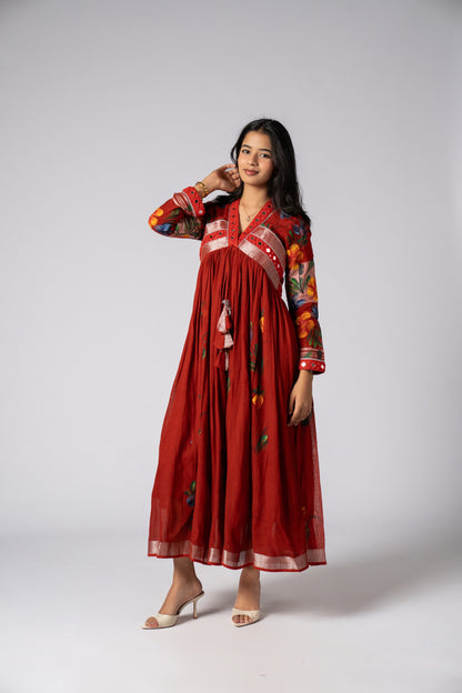 Rangsaaz Hand-Painted Mirror Work Dress