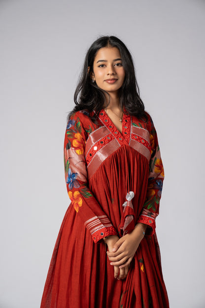 Rangsaaz Hand-Painted Mirror Work Dress