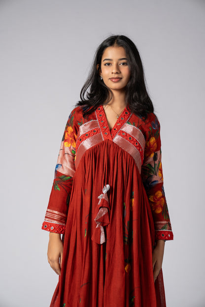 Rangsaaz Hand-Painted Mirror Work Dress