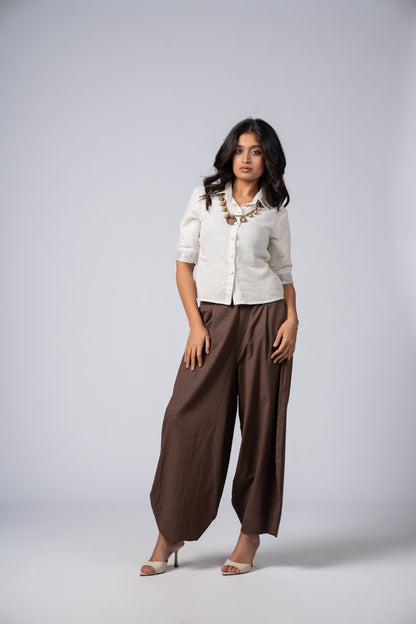 Ivory Cropped Linen Shirt