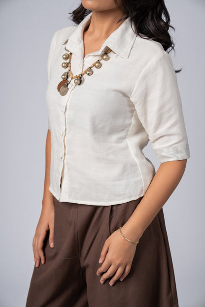 Ivory Cropped Linen Shirt