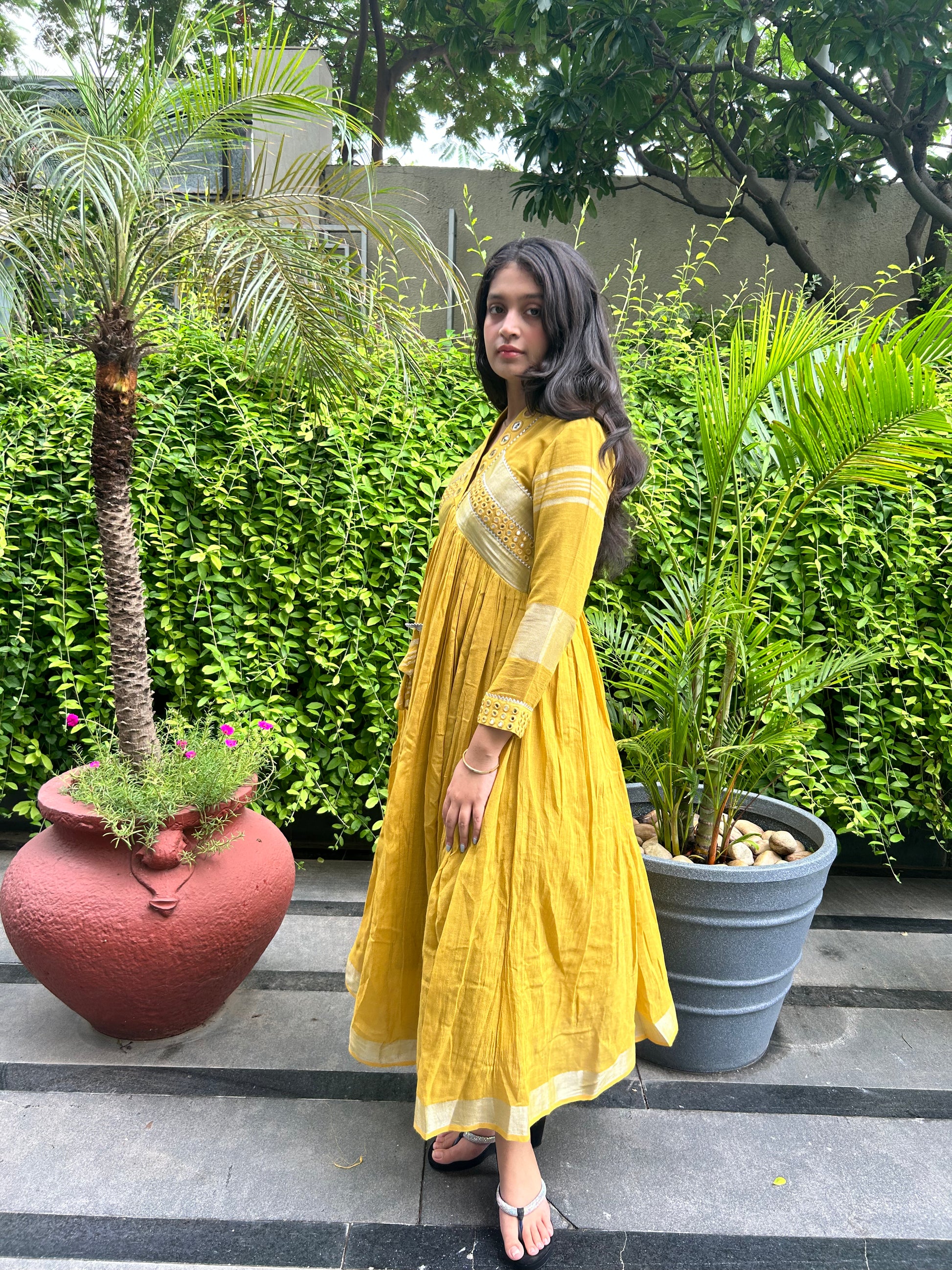 linen yellow dress Beatrice Puffed-Sleeve Linen Mini Dress