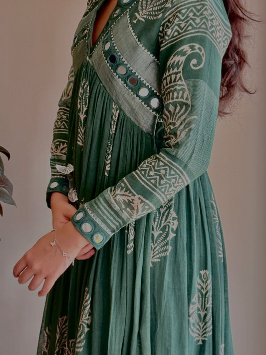 Vanya Sage Green Mirror Work Dress