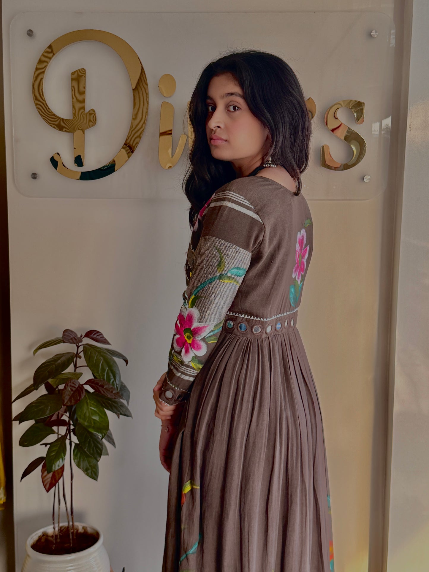 Marvya Mocha Brush Painted Pant Kurta Set