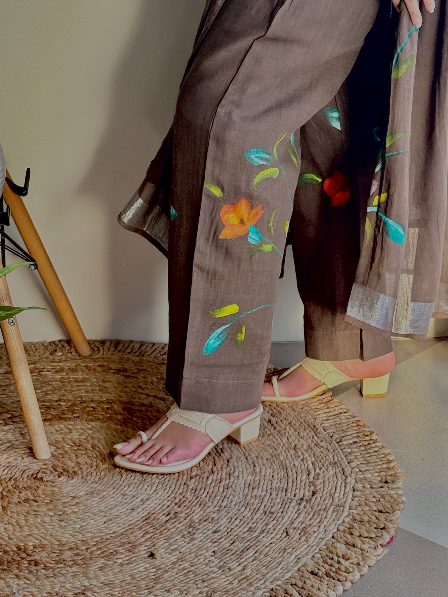 Marvya Mocha Brush Painted Pant Kurta Set