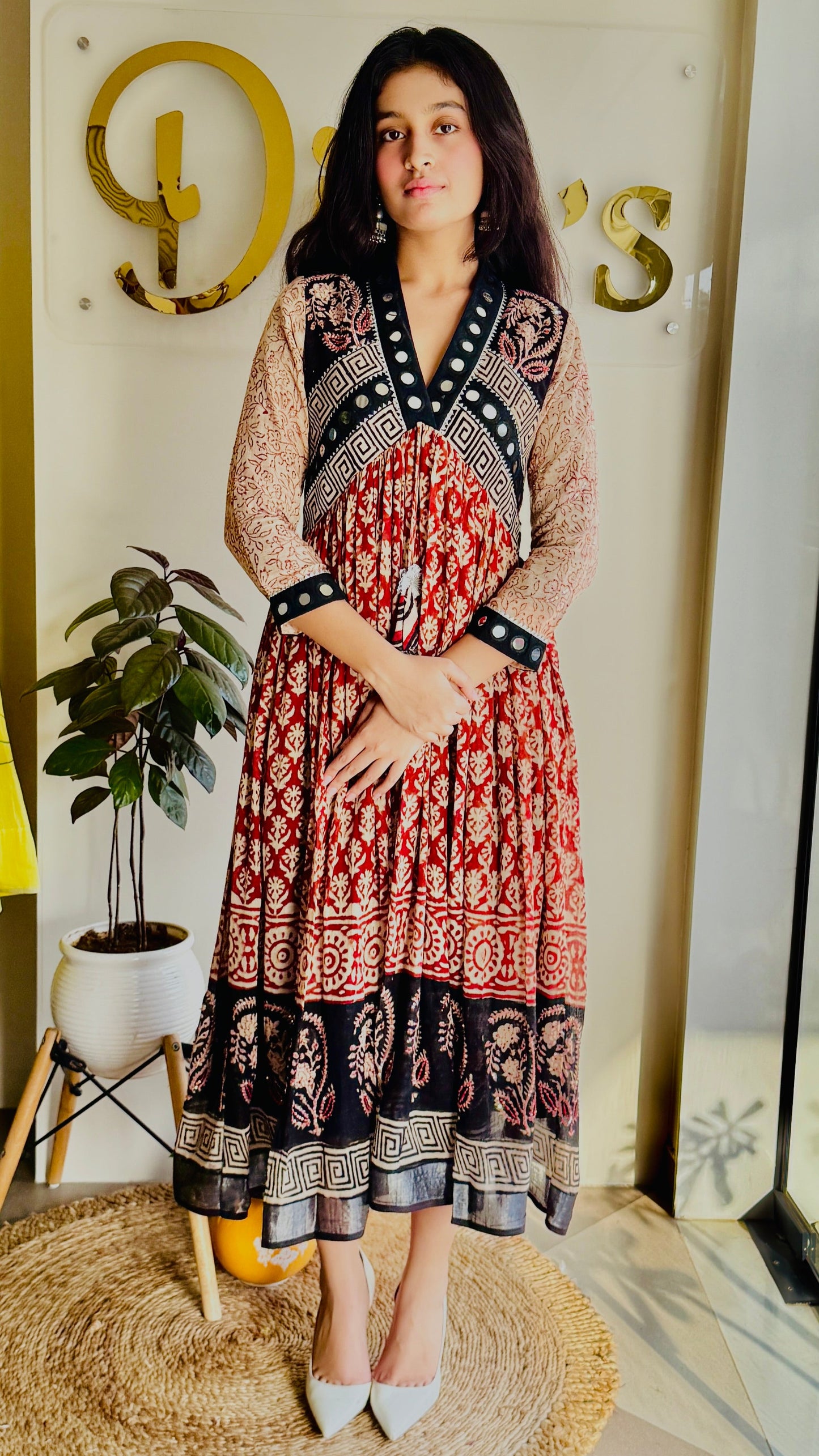Ruhani Flame – Red & Black Mirror Work Ensemble