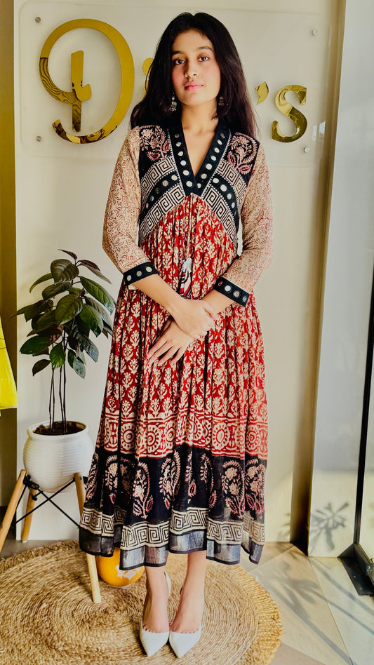 Ruhani Flame – Red & Black Mirror Work Ensemble