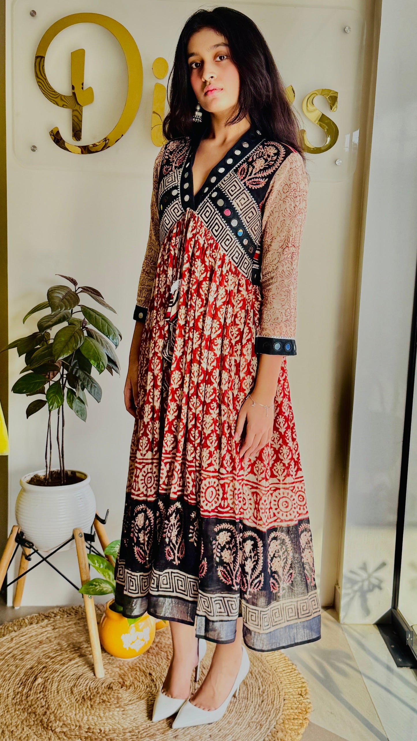 Ruhani Flame – Red & Black Mirror Work Ensemble
