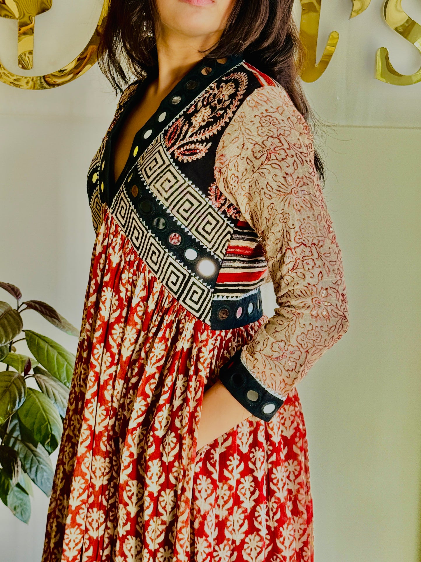 Ruhani Flame – Red & Black Mirror Work Ensemble