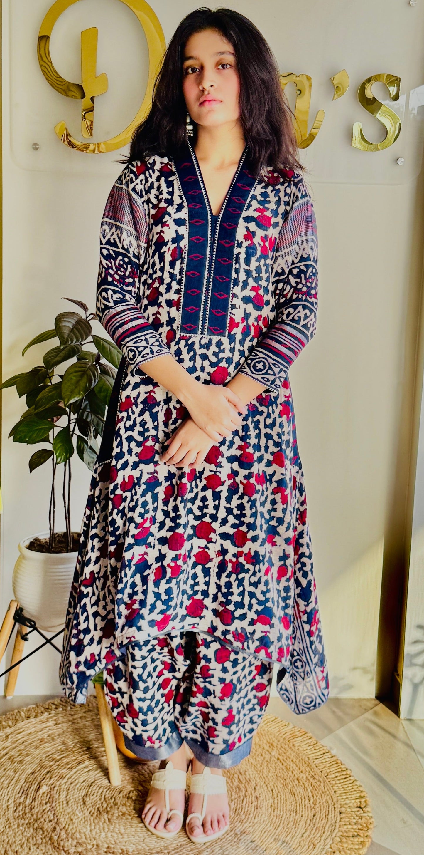 Rangveer – Blue & Red Linen Kurta Set