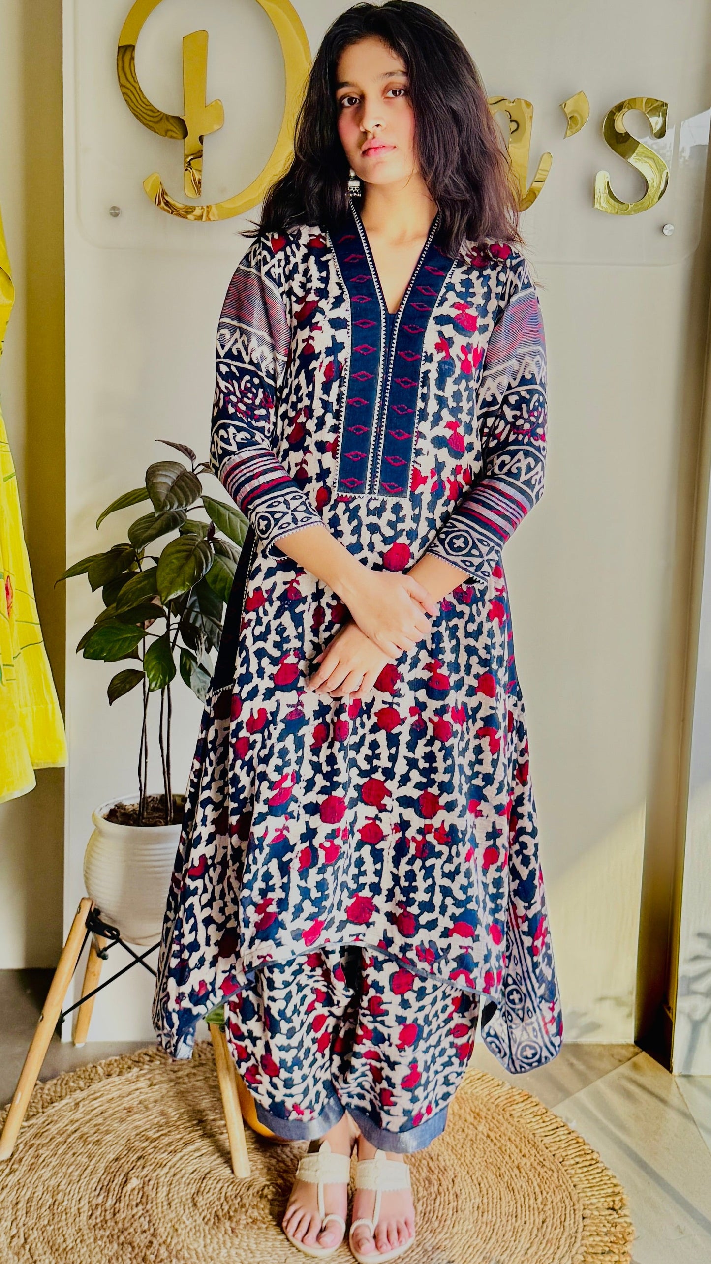 Rangveer – Blue & Red Linen Kurta Set