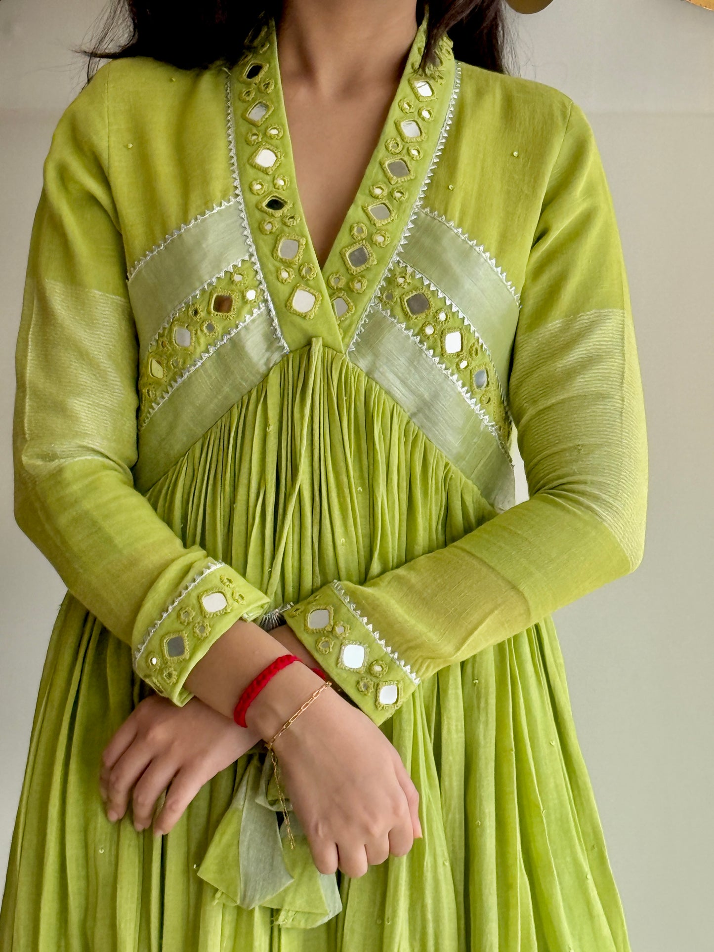 Aaranya – Pure Linen Mirror-Work Flared Dress